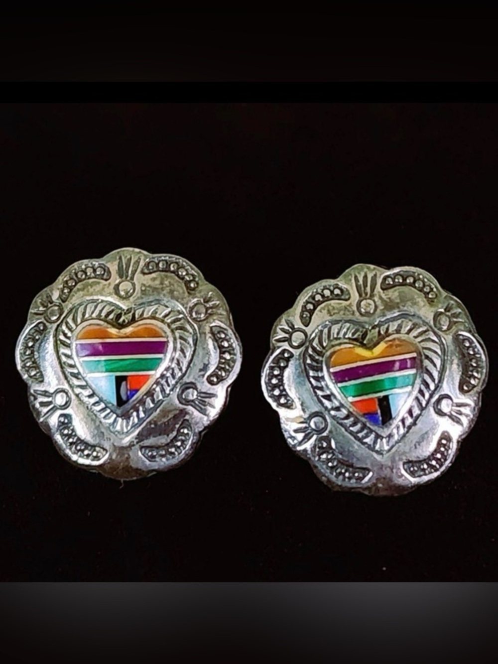 Sterling Silver Heart Inlay Carolyn Pollack Stud Earrings